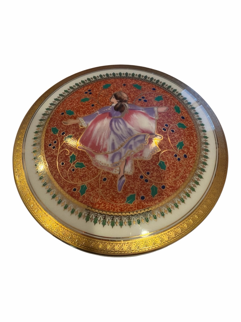 Vintage Mikasa 12 Days of Christmas "9 Ladies Dancing" Trinket Box Gold Trim